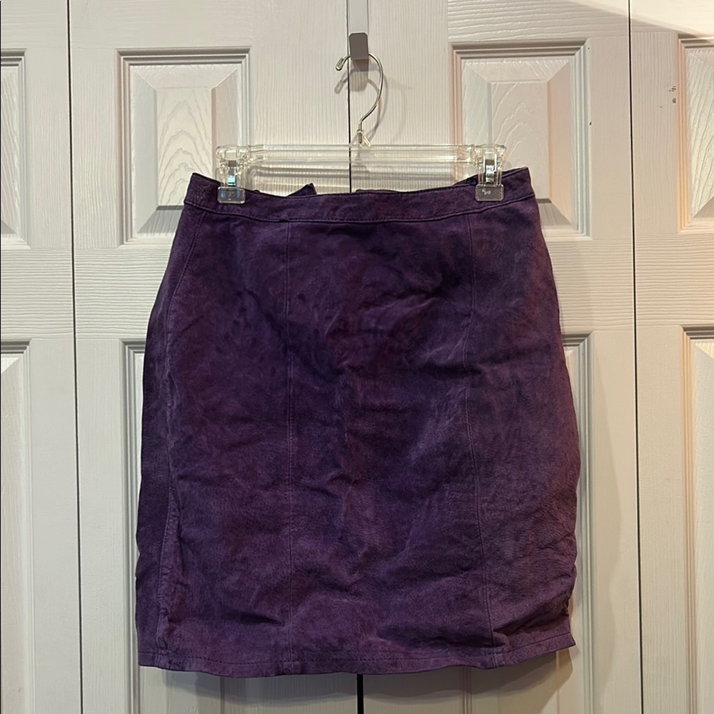 Vintage 80s Global Identity Purple Suede Leather Mini Skirt